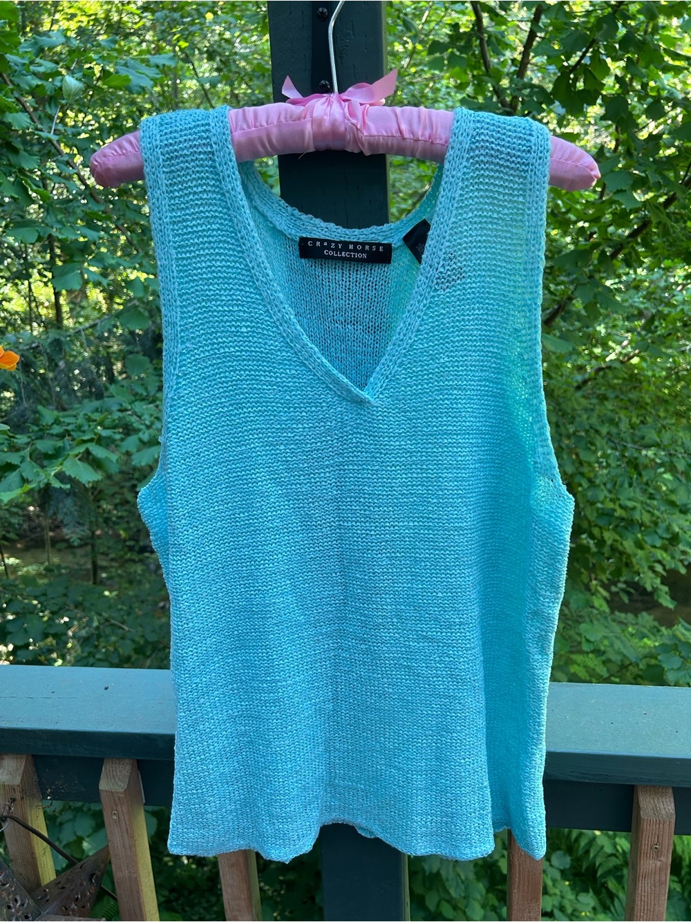 Crazy Horse Collection Womens Aqua V-Neck Knit Tank Top